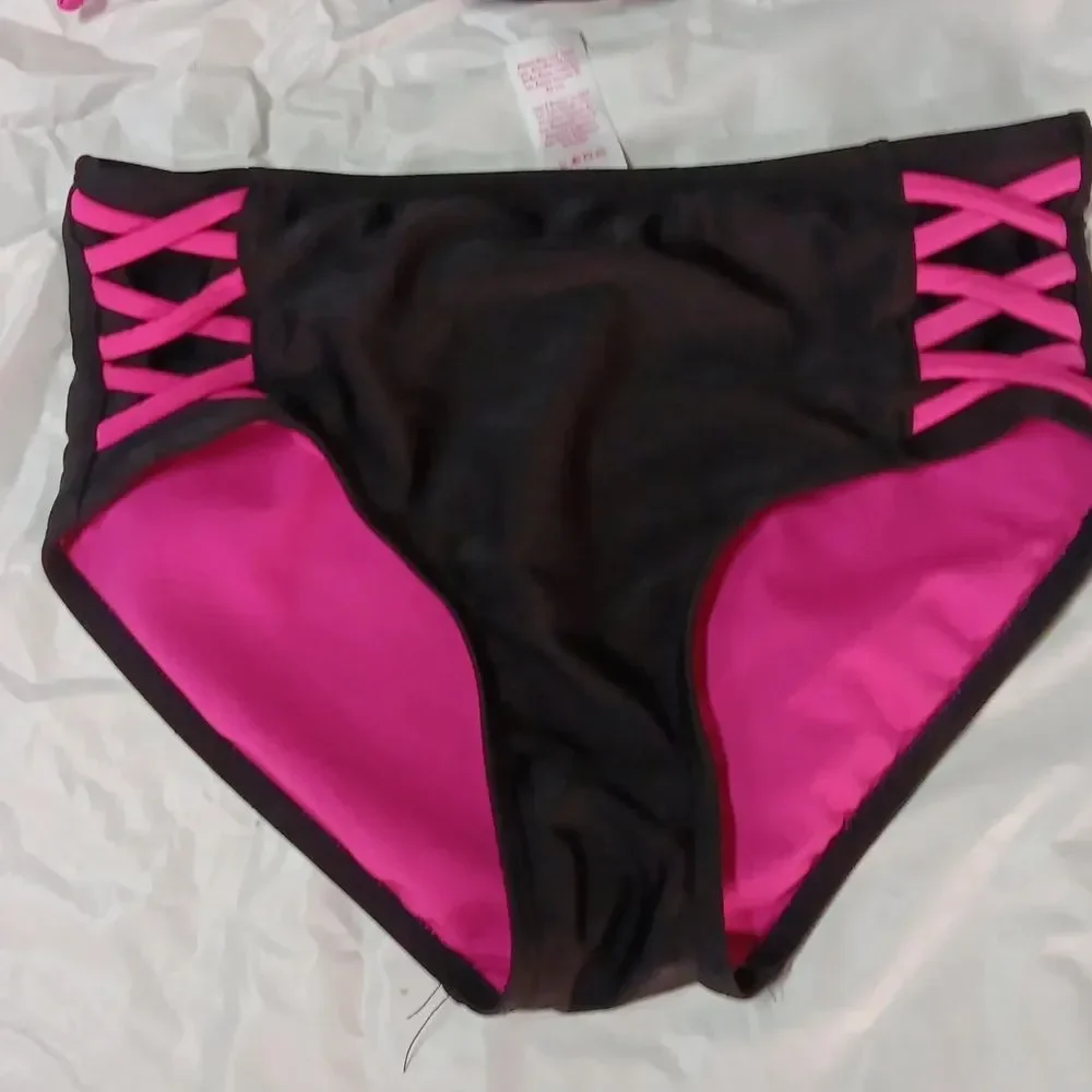 Justice Black and Pink Kids Swim Set Size M 10 Preowned